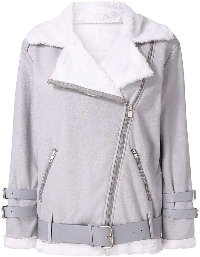 2023 Women's Winter Coats Plus Size Fleece Warm Jackets Trendy Cropped Fuzzy Soft Outerwear Stylish Motor Biker Windbreaker
