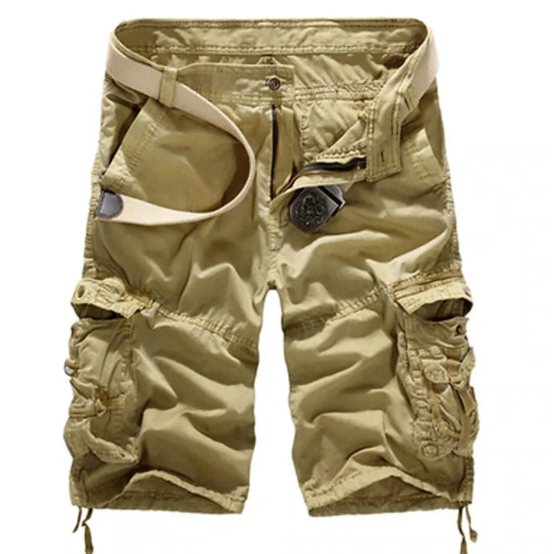 Adventure-Ready Cotton Blend Cargo Shorts for Men - Black and Army Green