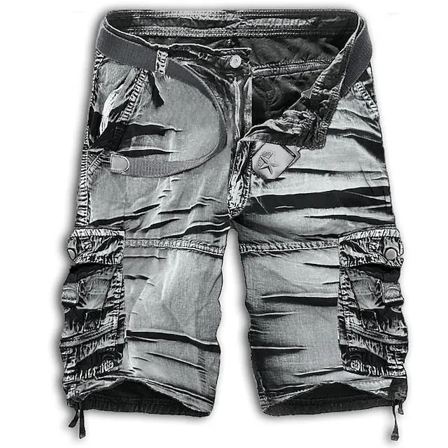 Adventure-Ready Cotton Blend Cargo Shorts for Men - Black and Army Green