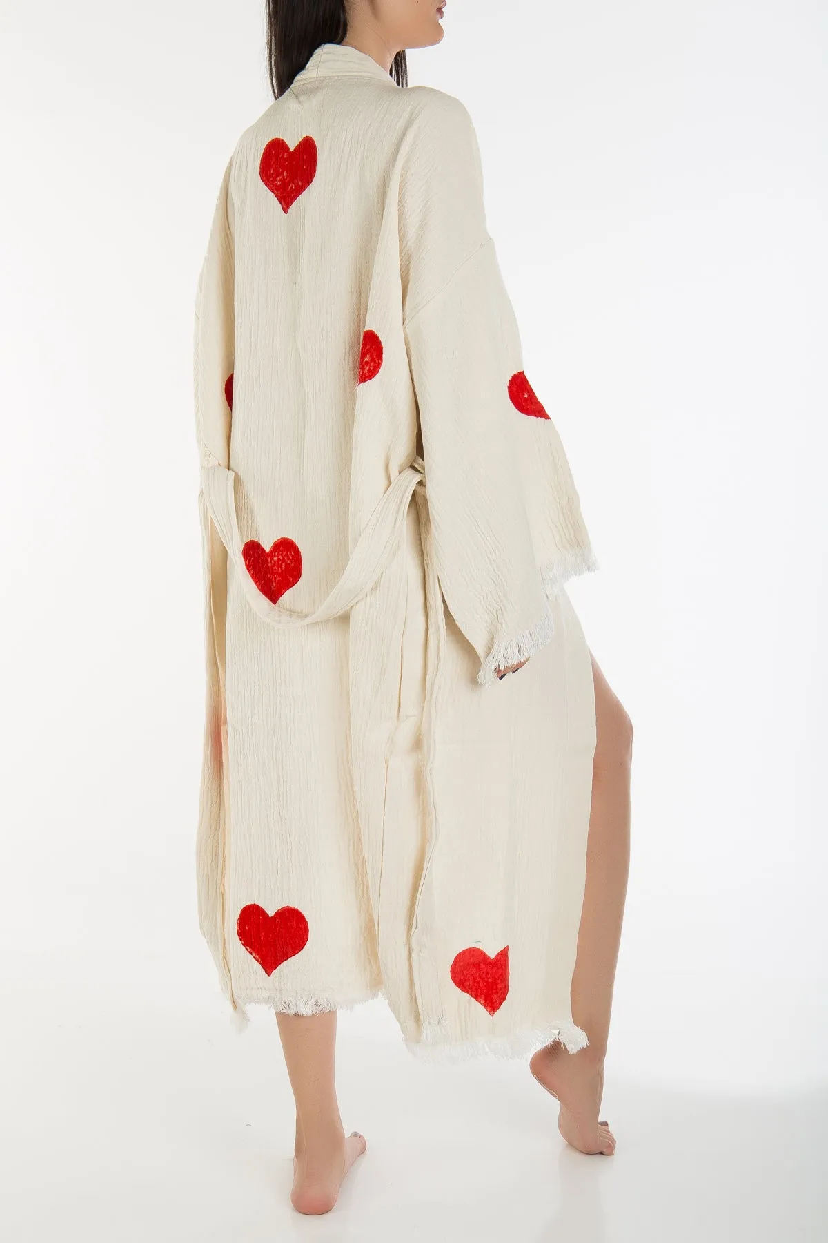 Aria - Natural Red Hearts Handmade Kimono
