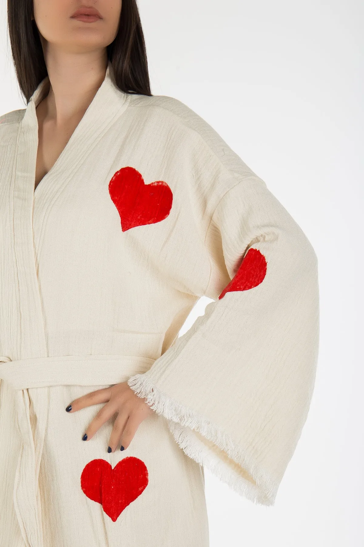 Aria - Natural Red Hearts Handmade Kimono