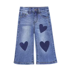 Baby Little Girl Jeans Simple Design Wide Leg Flared Hem Denim Pants