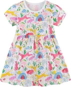 BeiVSlley Baby Girls Cotton Dress - Short Sleeve Toddler Summer Dresses, Kids Comfy Twirl A-Line Sundress for 2-7T