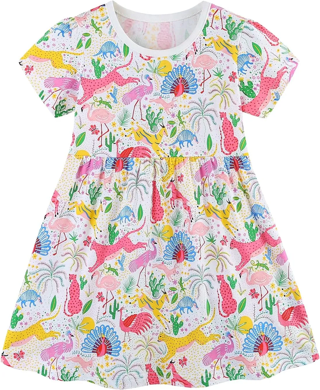 BeiVSlley Baby Girls Cotton Dress - Short Sleeve Toddler Summer Dresses, Kids Comfy Twirl A-Line Sundress for 2-7T