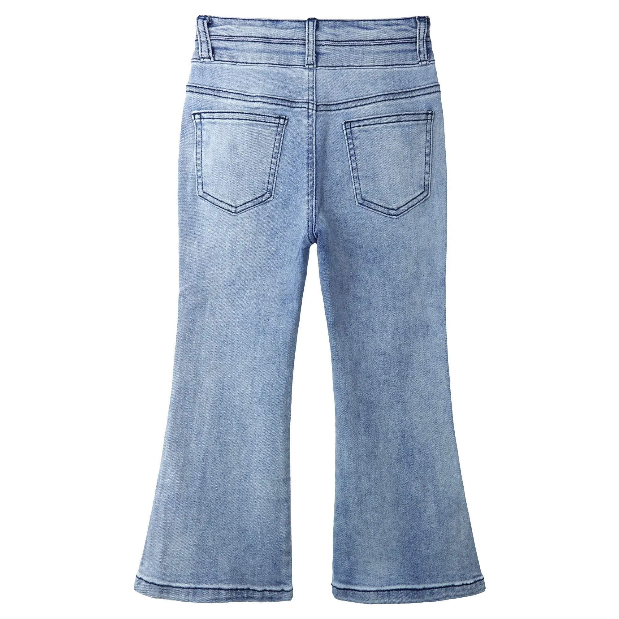 Big Girls Stretchy Denim Flare Jeans, 5-14T Double-layer Waistband Bell-bottom Split Hem Pants