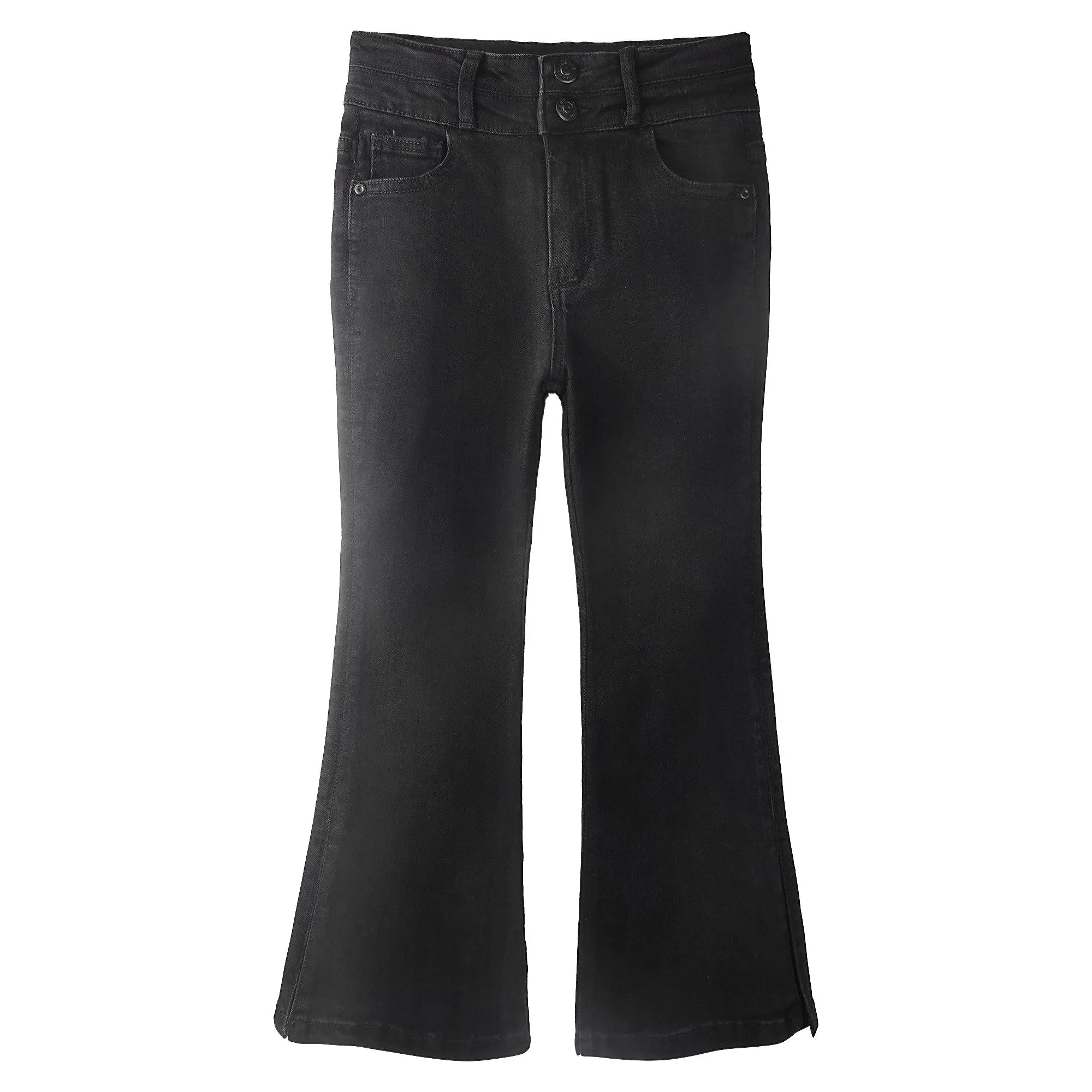 Big Girls Stretchy Denim Flare Jeans, 5-14T Double-layer Waistband Bell-bottom Split Hem Pants
