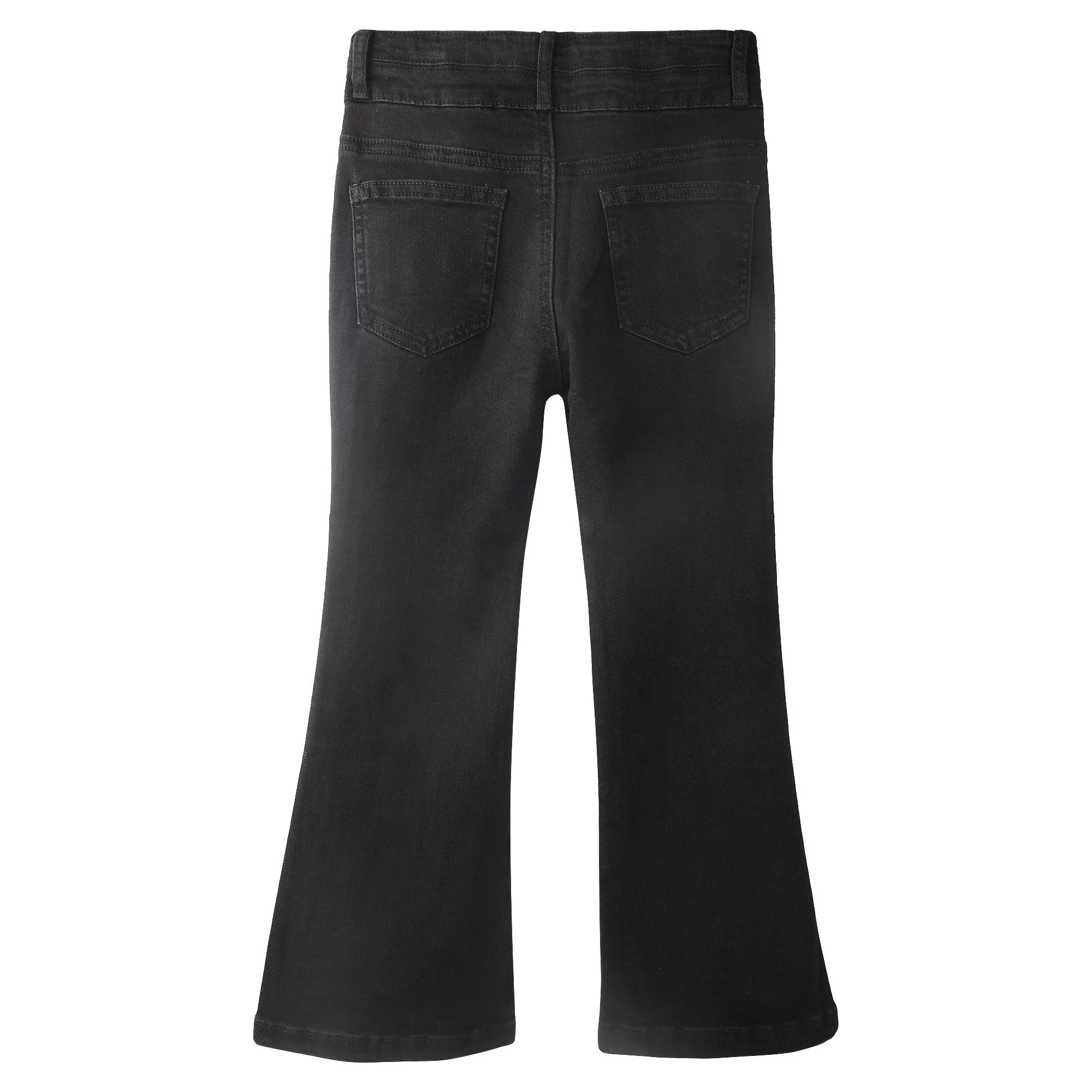 Big Girls Stretchy Denim Flare Jeans, 5-14T Double-layer Waistband Bell-bottom Split Hem Pants