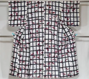 Black & White Cotton Yukata for Women - Lines & Flowers