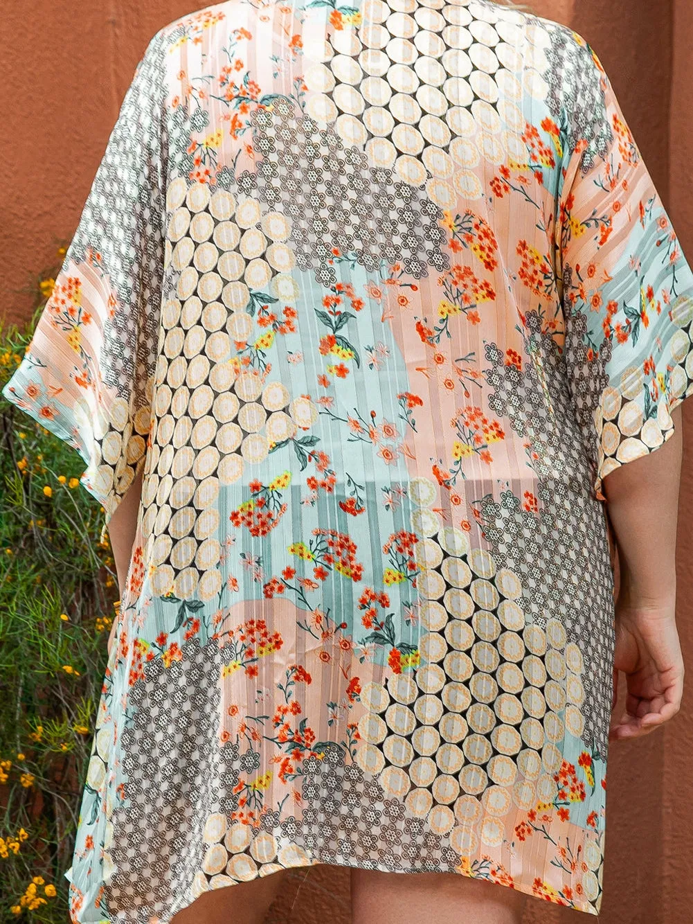 Bohemian Green Floral Print Oversized Kimono