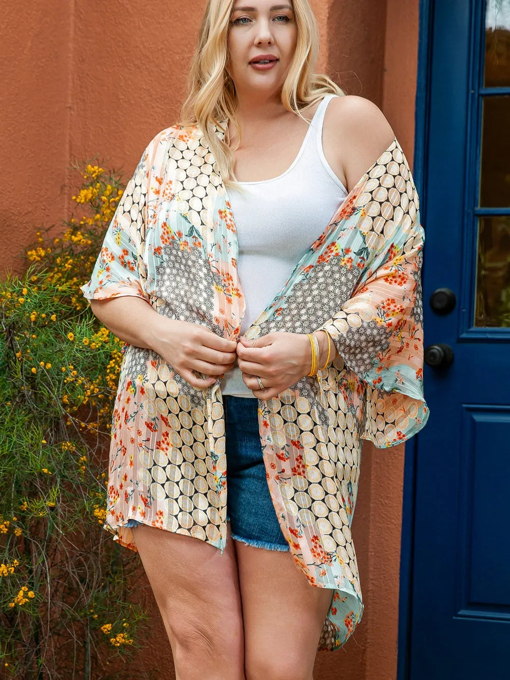 Bohemian Green Floral Print Oversized Kimono