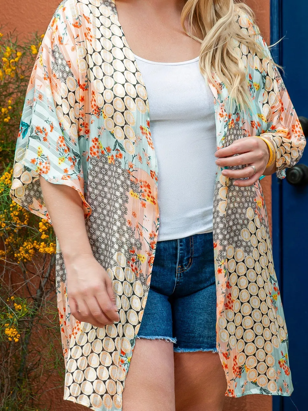 Bohemian Green Floral Print Oversized Kimono