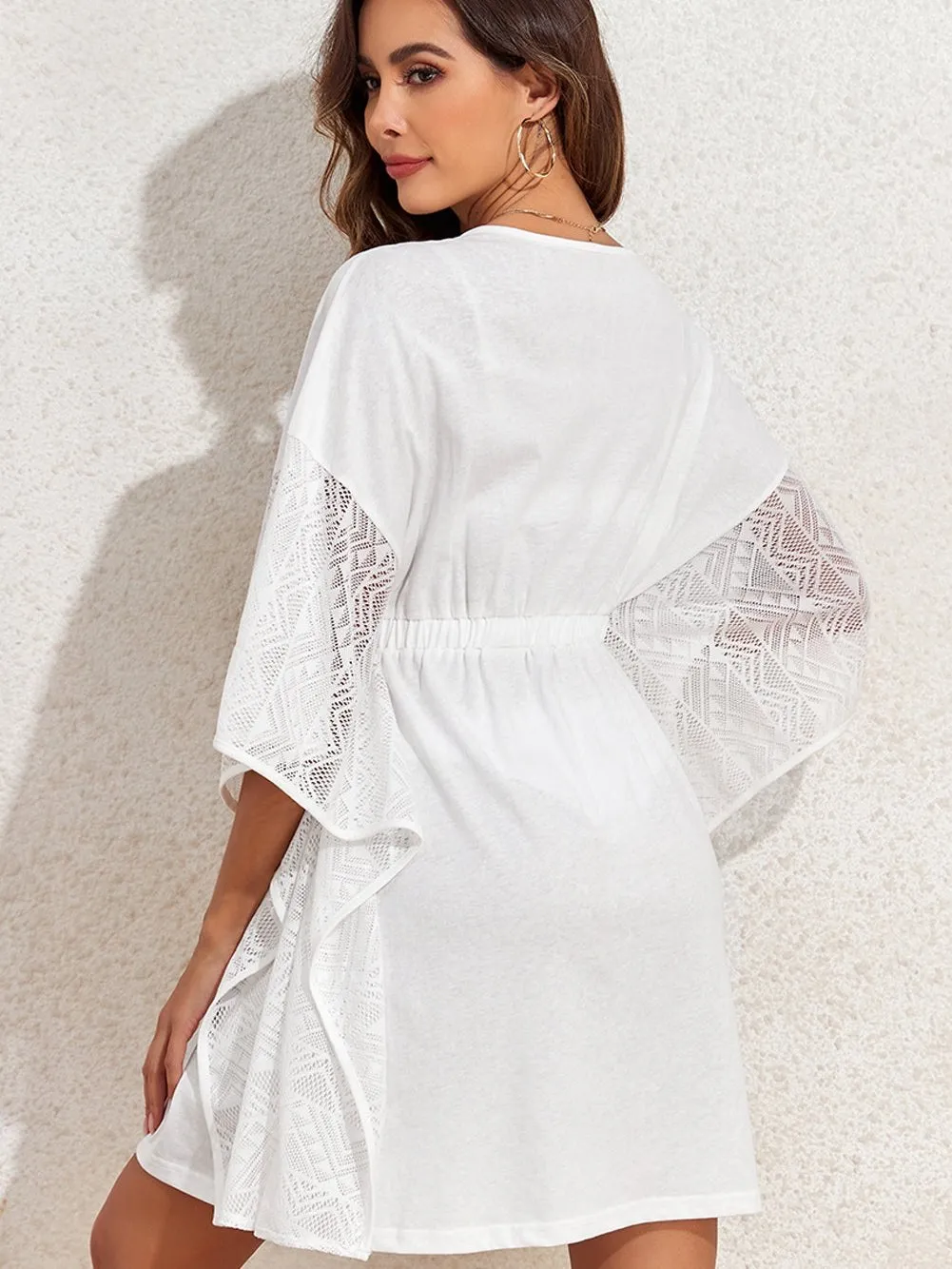 Bohemian White Lace Kimono Beach Cover-Up with Tassel Detail