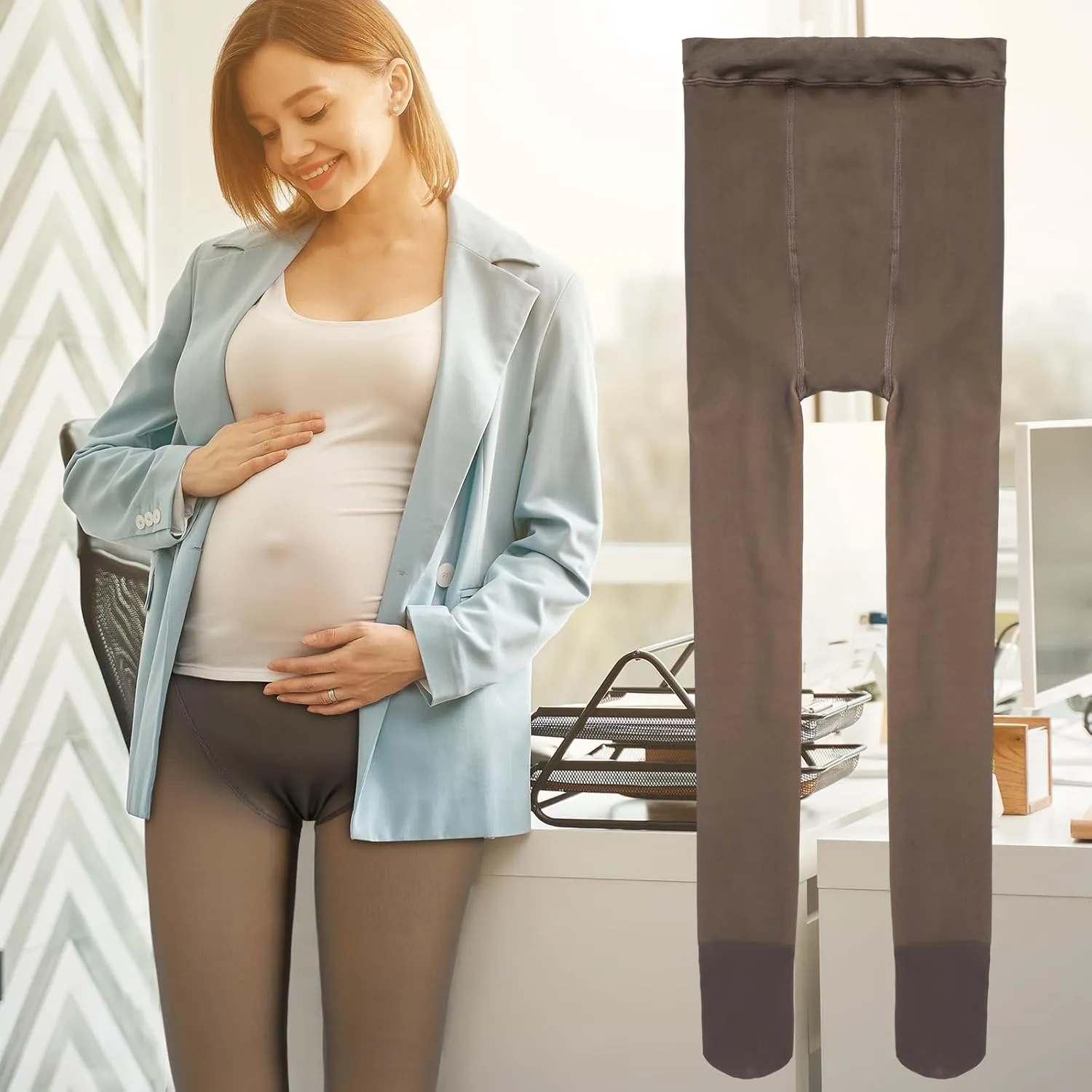 Bonuci Maternity Pantyhose Pregnancy Fleece Lined Tight Women Stretchy Opaque High Waist Legging
