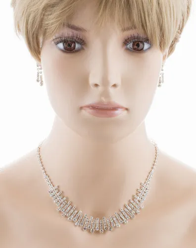 Bridal Wedding Jewelry Set Crystal Rhinestone Chic Trendy Necklace Silver Clear