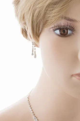 Bridal Wedding Jewelry Set Crystal Rhinestone Chic Trendy Necklace Silver Clear