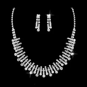 Bridal Wedding Jewelry Set Crystal Rhinestone Chic Trendy Necklace Silver Clear