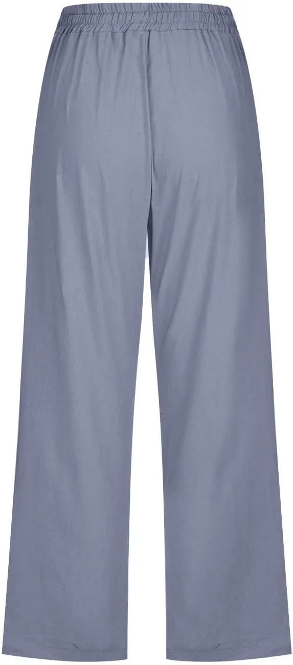 Capri Pants for Women 2025 Swmmer Elastic Waist Linen Pants Drawstring Straight Leg Capris Comfy Lounge Pants Trousers