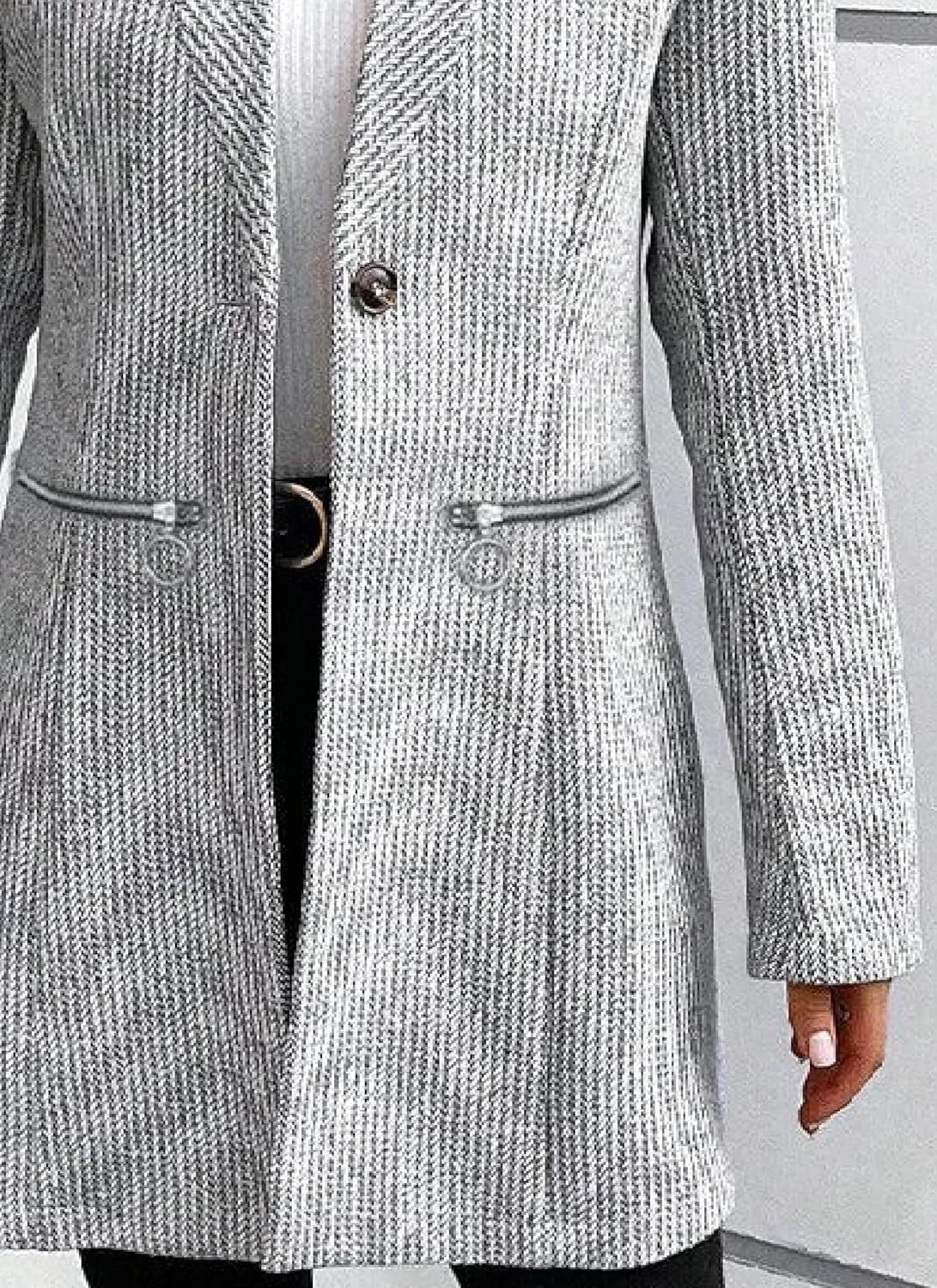 Chic Herringbone Tweed Womens Coats Collarless Long Sleeve Winter Jackets Trench Shackets For Women 2024 and Womens Peacoat