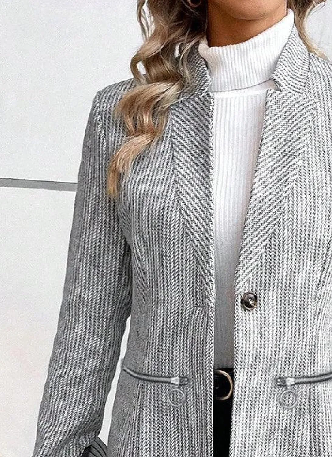 Chic Herringbone Tweed Womens Coats Collarless Long Sleeve Winter Jackets Trench Shackets For Women 2024 and Womens Peacoat