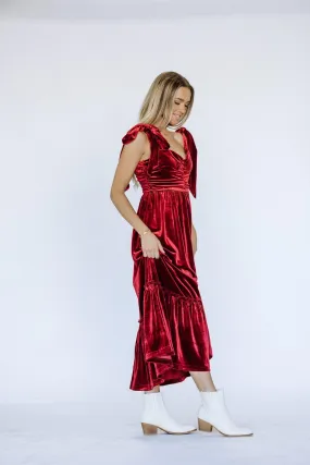Cindy Velvet Dress In Red