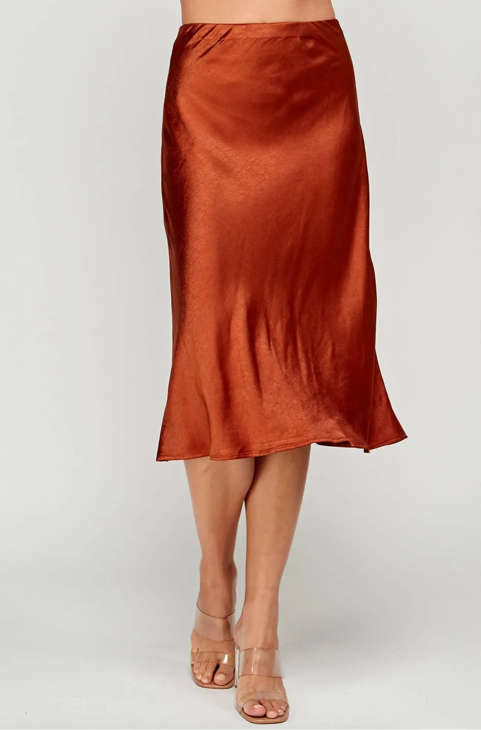 Copper Sateen Midi Skirt