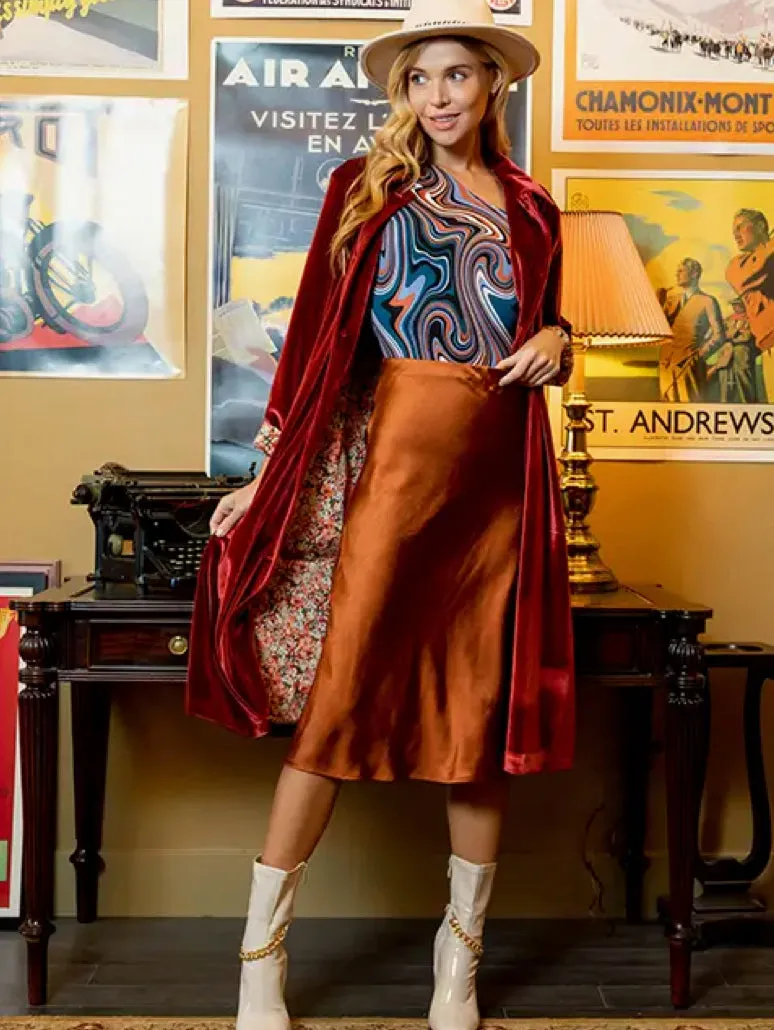 Copper Sateen Midi Skirt