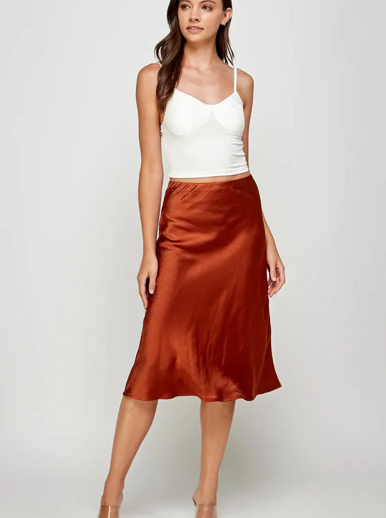 Copper Sateen Midi Skirt
