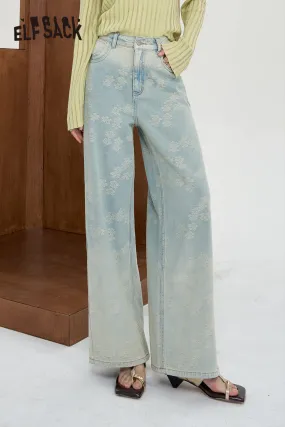 ELFSACK 2024 Summer New Arrivals Jacquard gradient jeans for women Wide leg pants