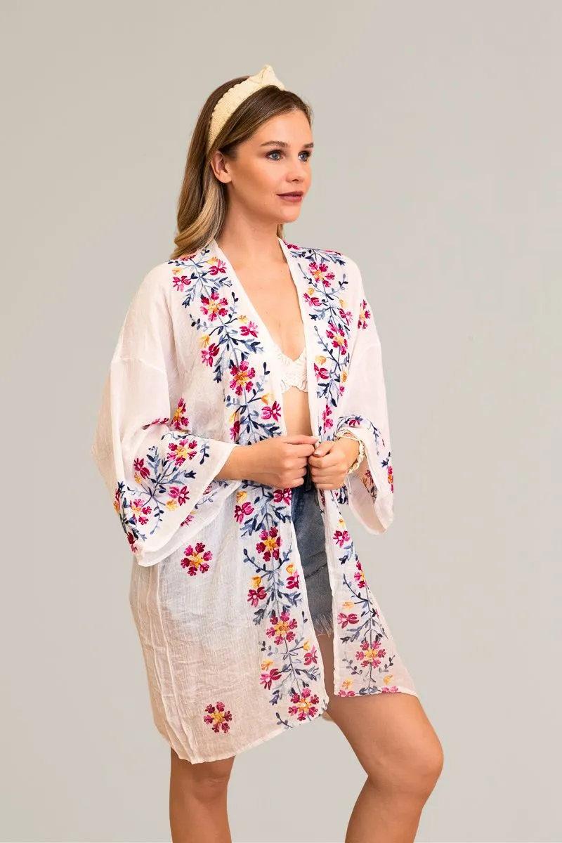 Ethereal Anemone Kimono – Elegant Floral Embroidery