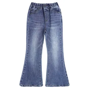 Girls Ribbed Waist Flared Denim Pants, 18M-14T Wide Age Ranges Bell-bottom Stretchy Slim Jeans