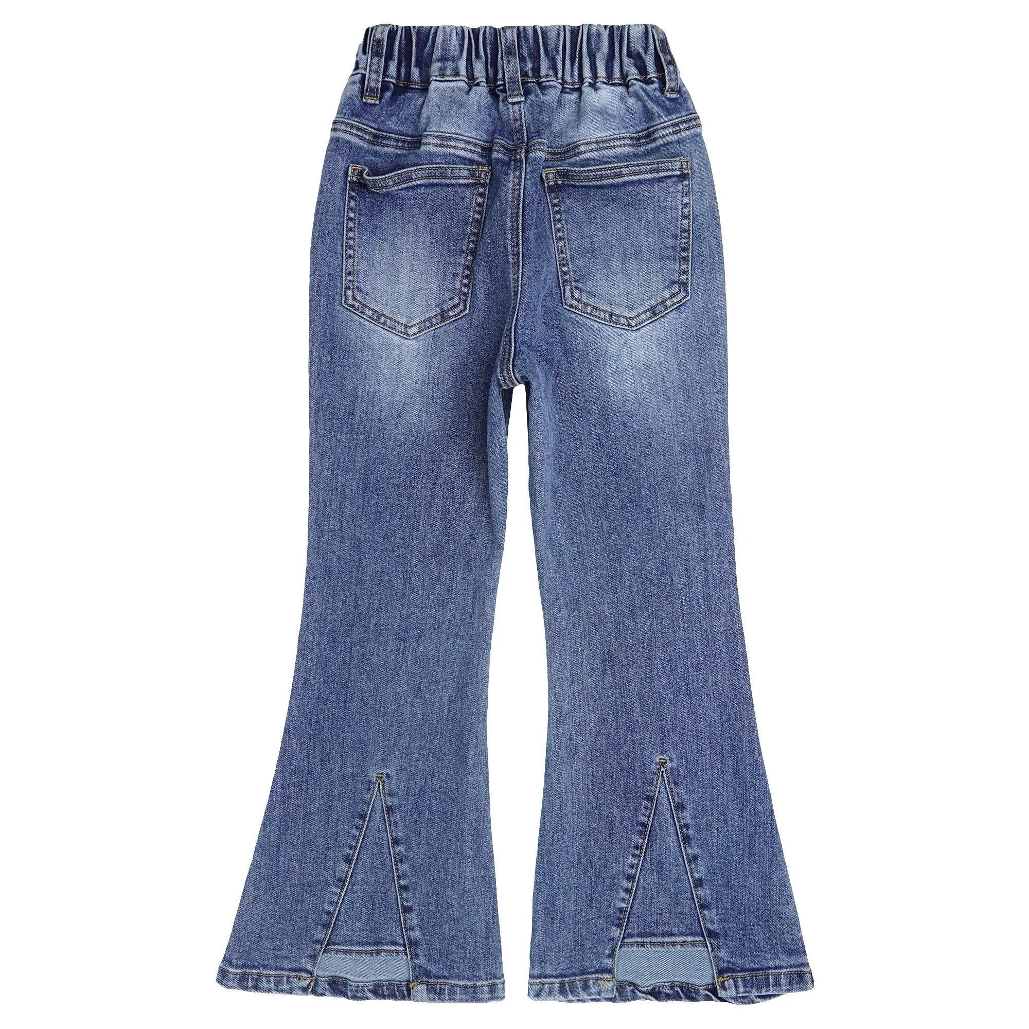 Girls Ribbed Waist Flared Denim Pants, 18M-14T Wide Age Ranges Bell-bottom Stretchy Slim Jeans
