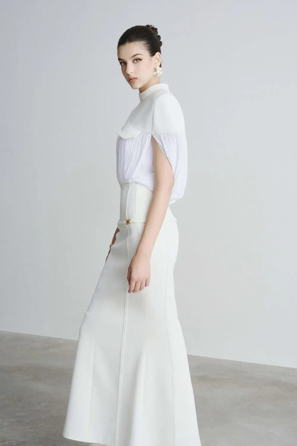 Grace Trumpet Front Zipper Polyester Ankle Length Skirt