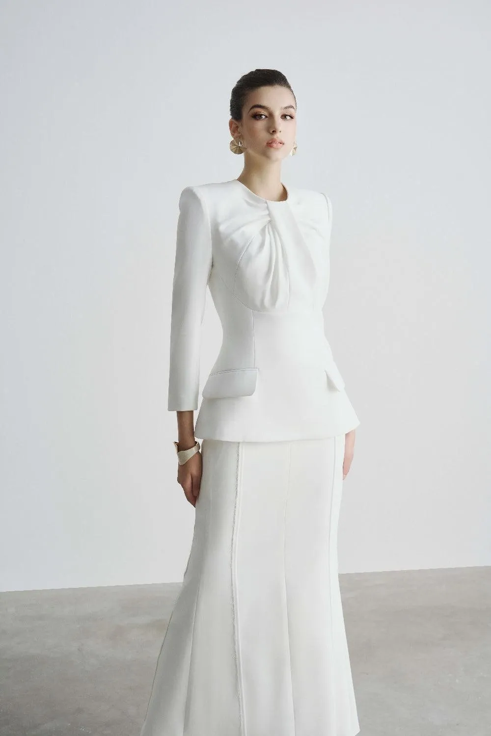 Grace Trumpet Front Zipper Polyester Ankle Length Skirt