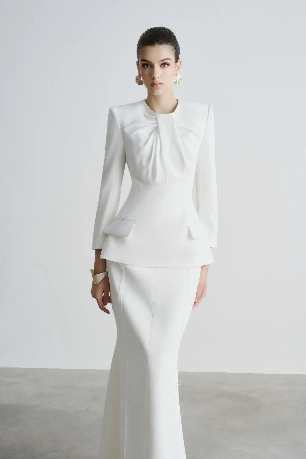 Grace Trumpet Front Zipper Polyester Ankle Length Skirt