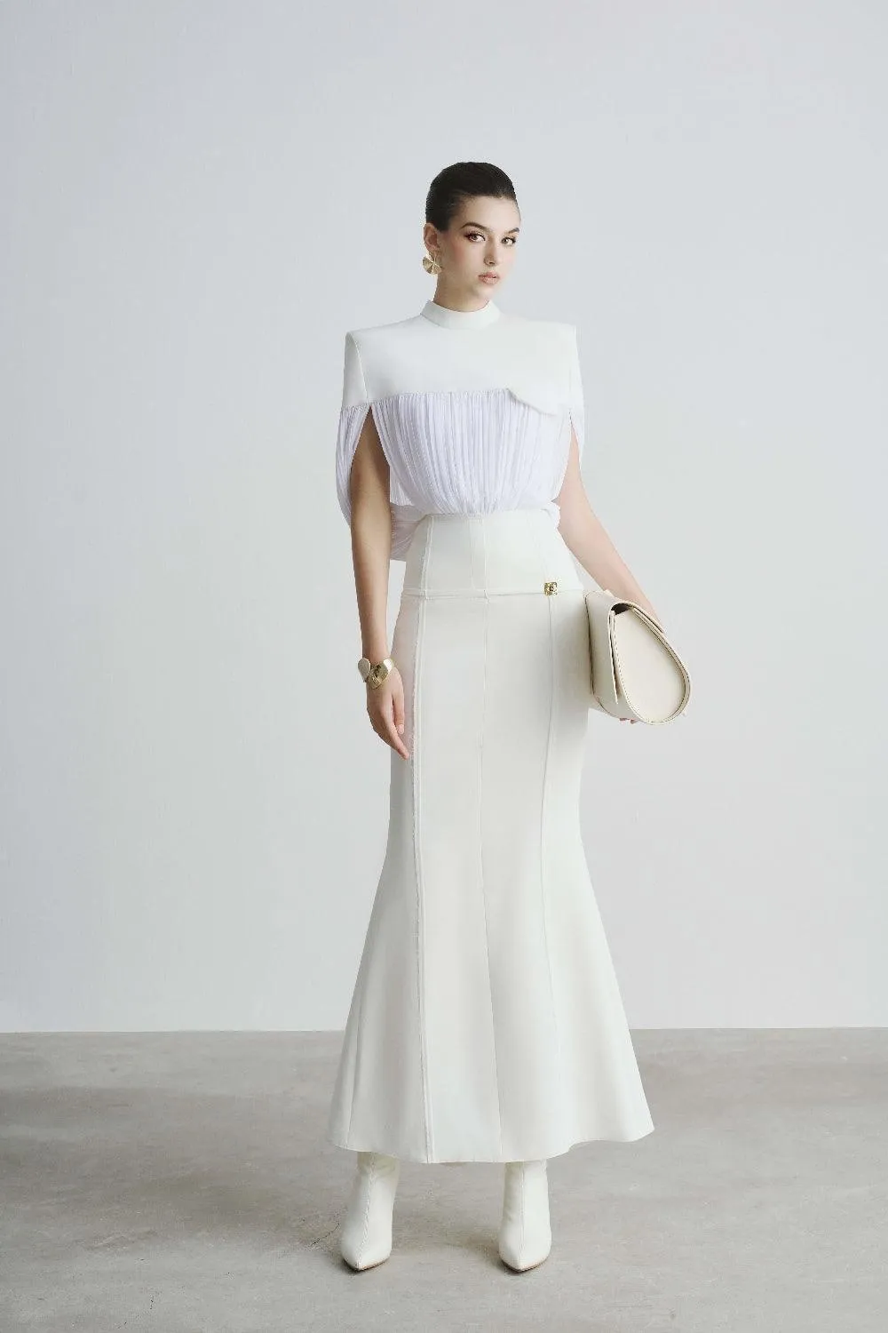 Grace Trumpet Front Zipper Polyester Ankle Length Skirt