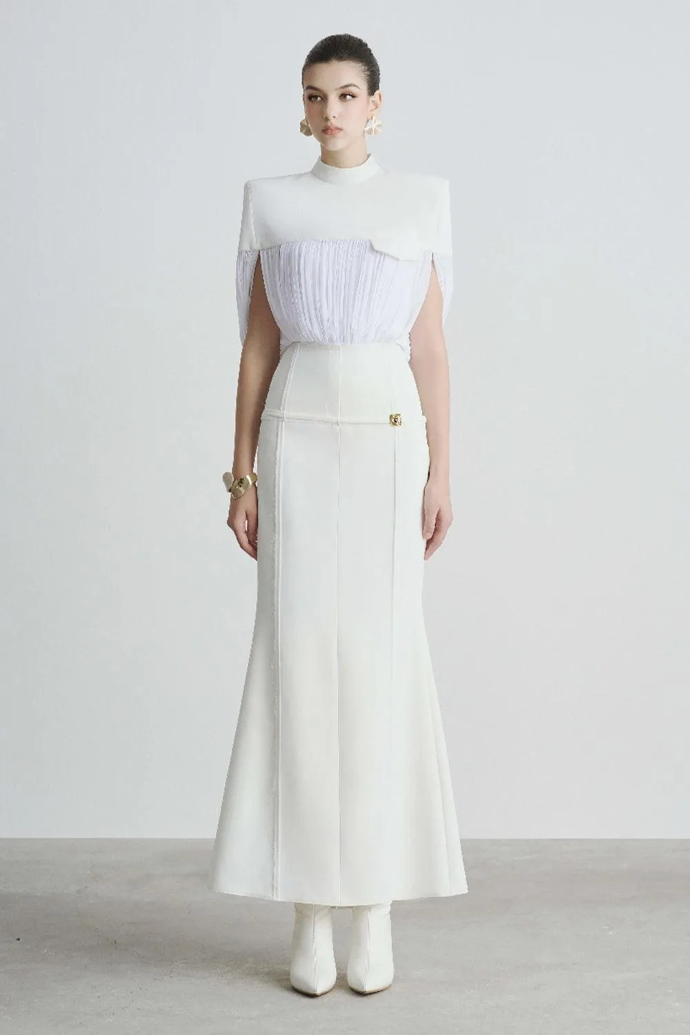Grace Trumpet Front Zipper Polyester Ankle Length Skirt