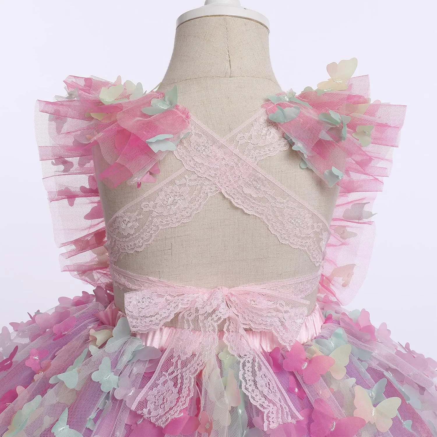IDOPIP Baby Girls Butterfly Tutu Dress Summer Sleeveless Backless Lace Princess Birthday Party Dress with Headband Outfit