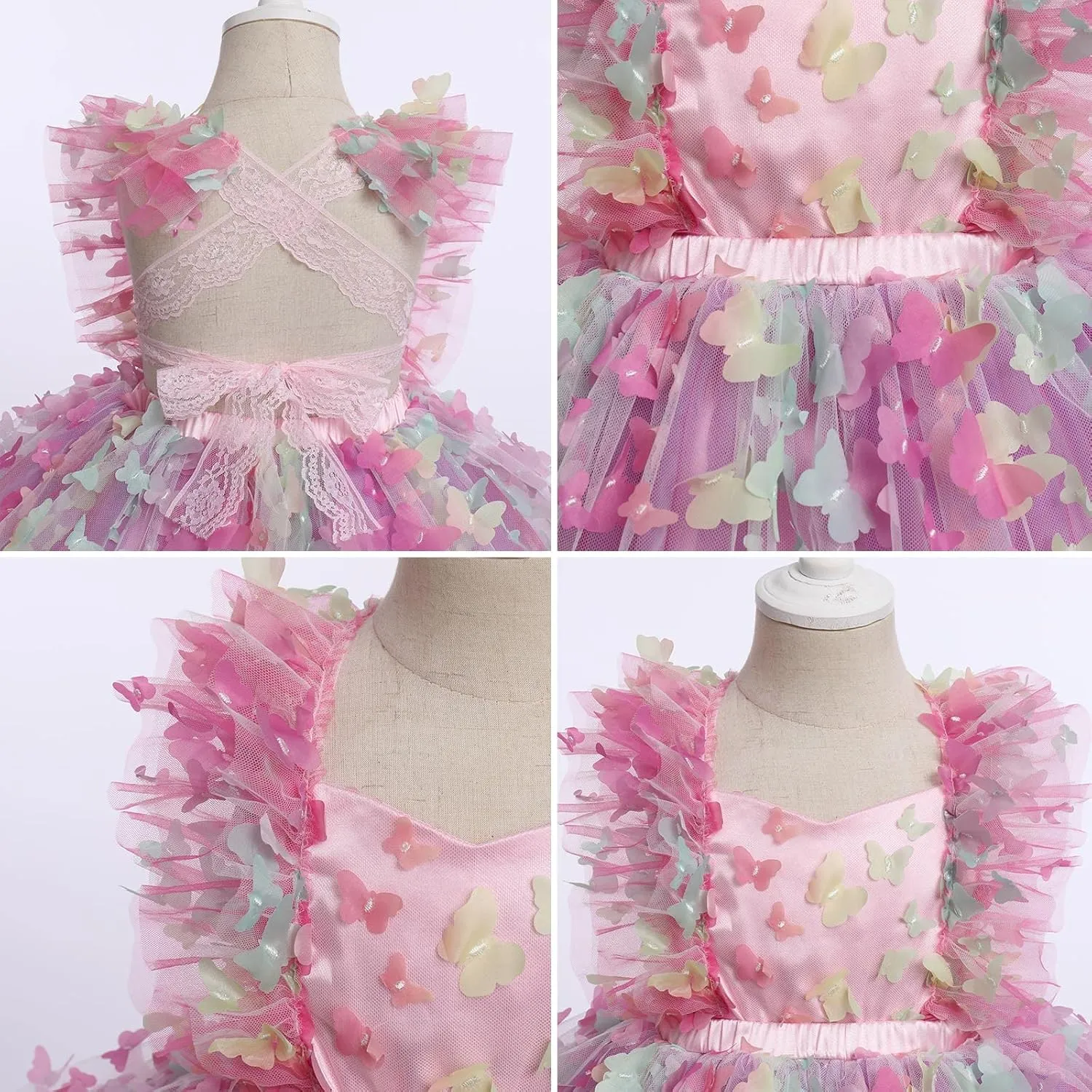 IDOPIP Baby Girls Butterfly Tutu Dress Summer Sleeveless Backless Lace Princess Birthday Party Dress with Headband Outfit