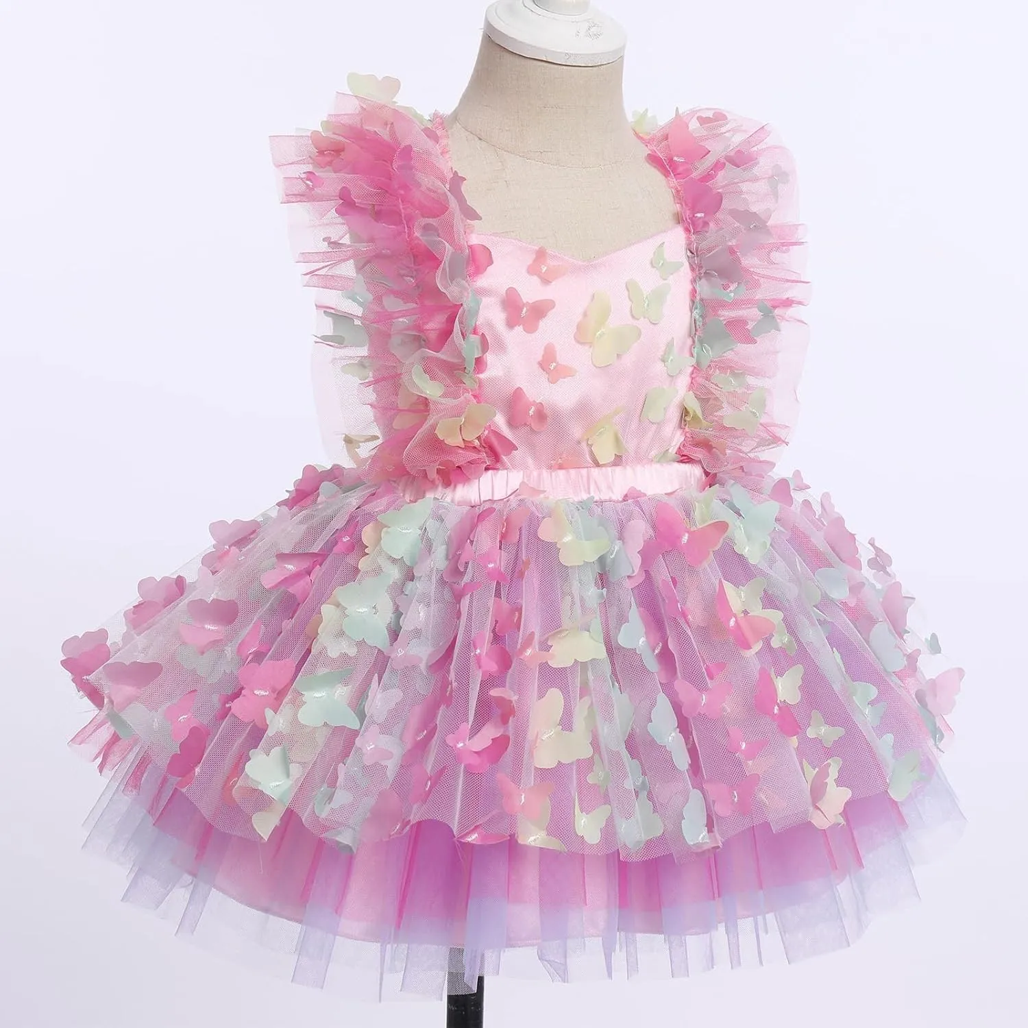 IDOPIP Baby Girls Butterfly Tutu Dress Summer Sleeveless Backless Lace Princess Birthday Party Dress with Headband Outfit