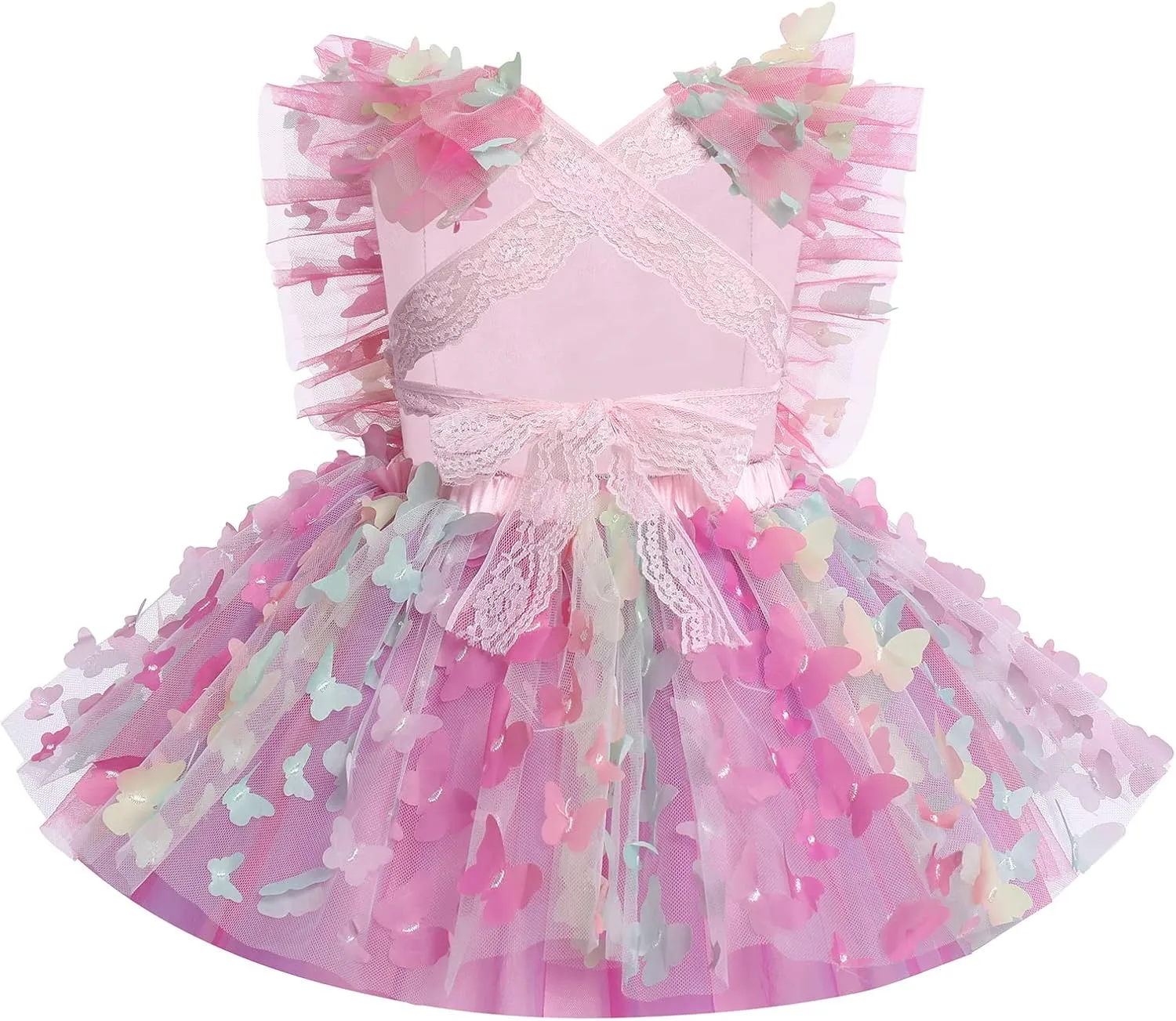 IDOPIP Baby Girls Butterfly Tutu Dress Summer Sleeveless Backless Lace Princess Birthday Party Dress with Headband Outfit