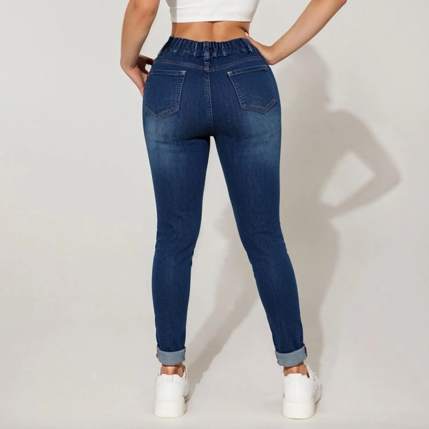 Jeggings for Women Mid Rise Skinny Jeans Drawstring Elastic Waist Pull on Jean Leggings Petite Ladies Denim Joggers