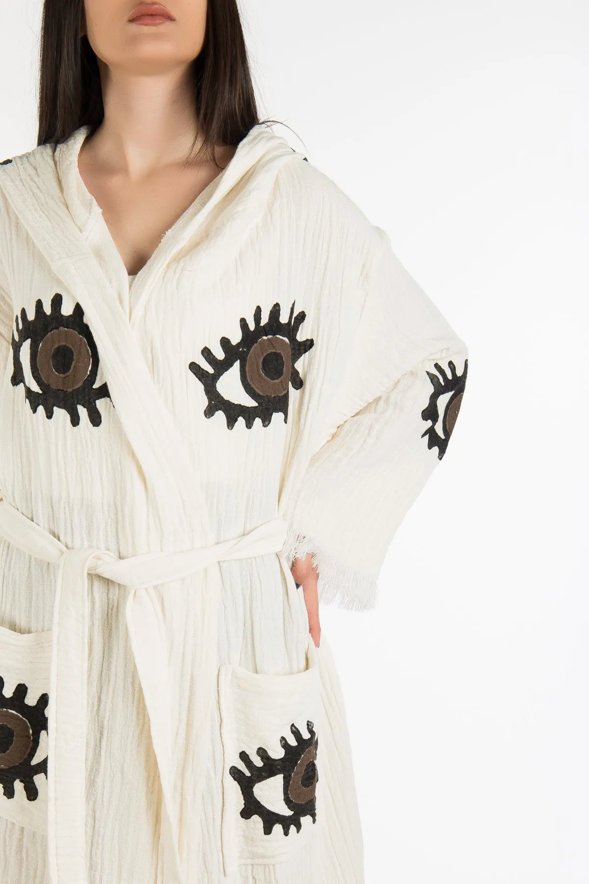 Kaia - Beige Handmade Hooded Kimono