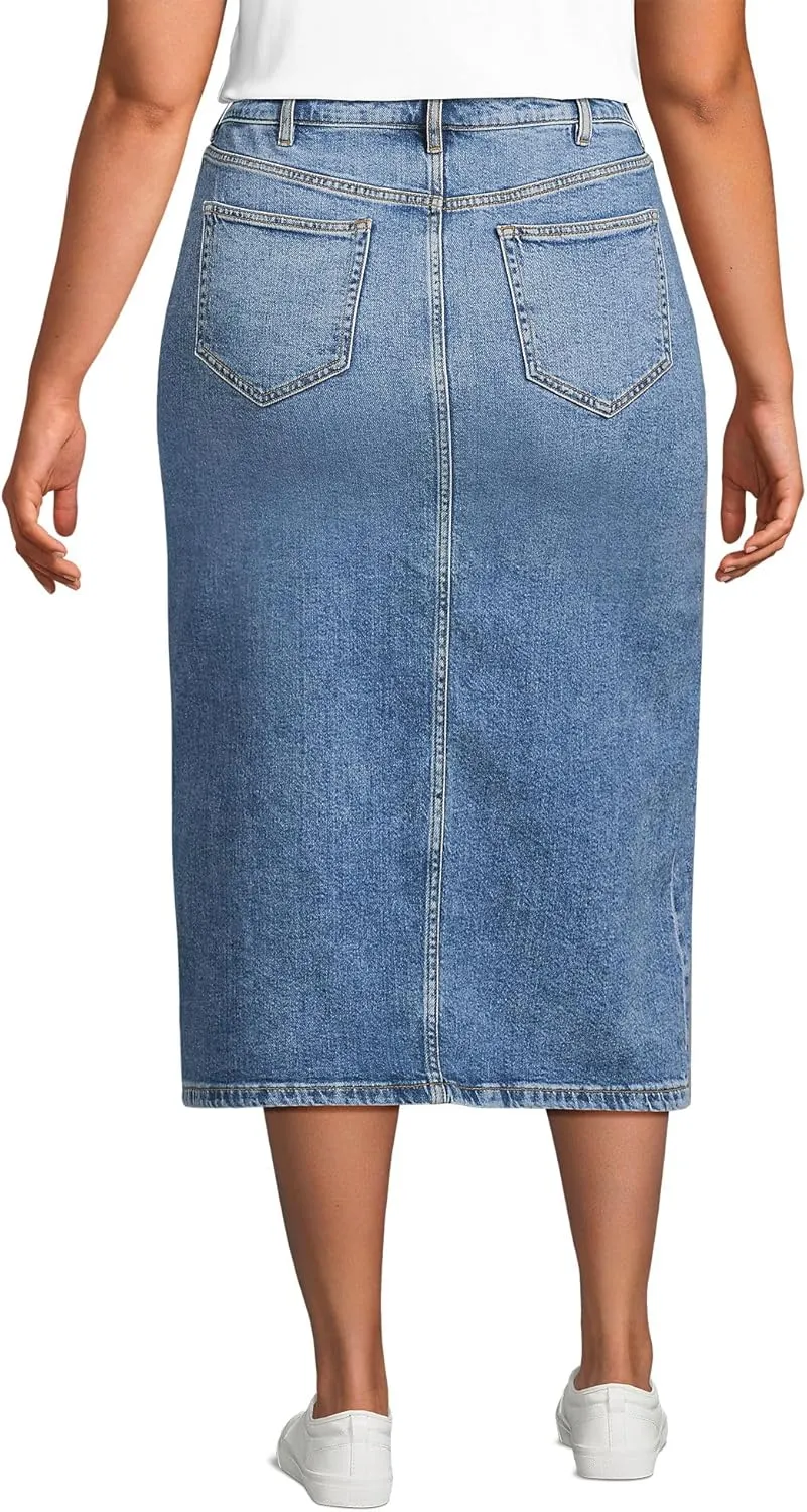 Lands' End Women's Soft Denim Midi Column Skirt