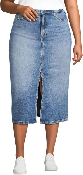 Lands' End Women's Soft Denim Midi Column Skirt