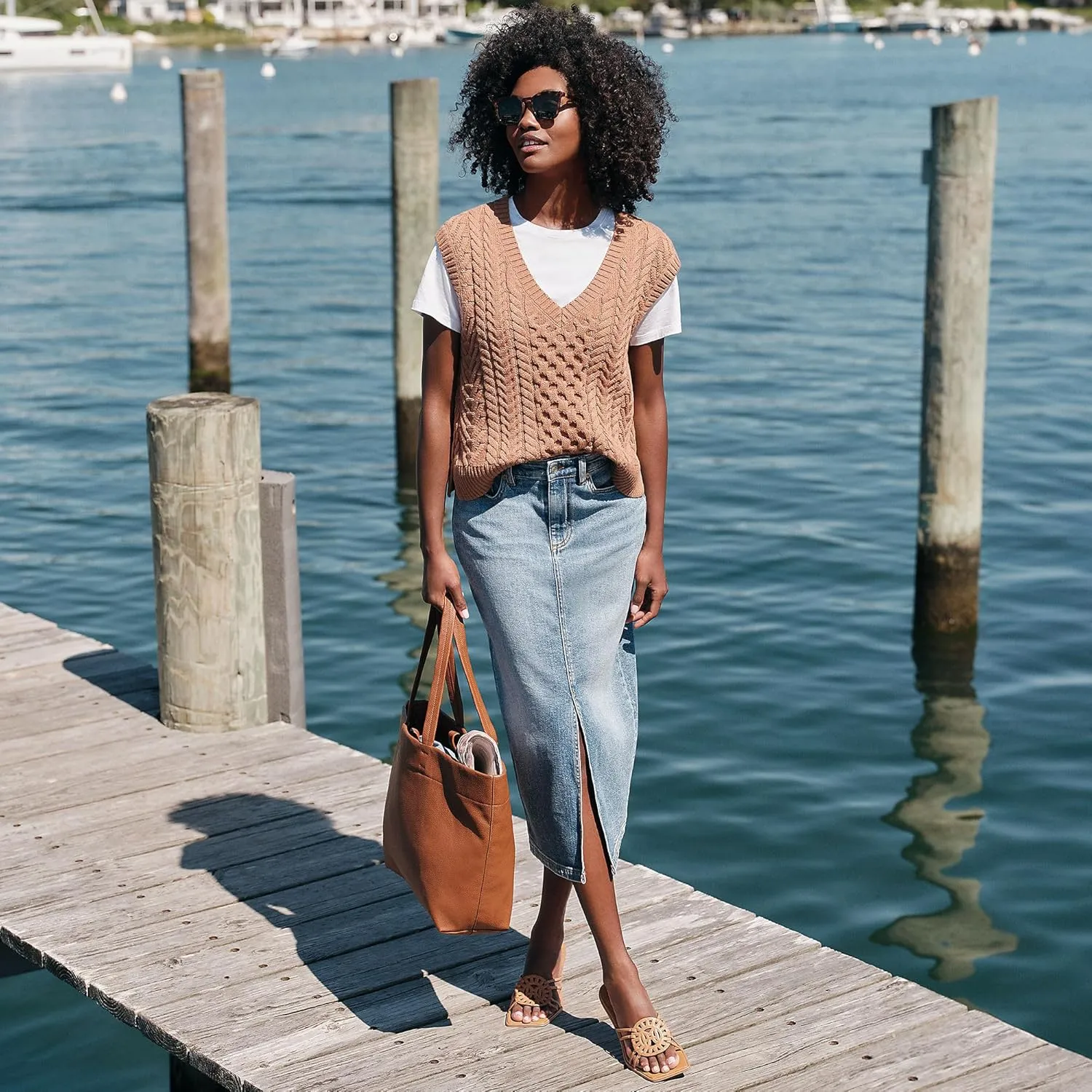 Lands' End Women's Soft Denim Midi Column Skirt