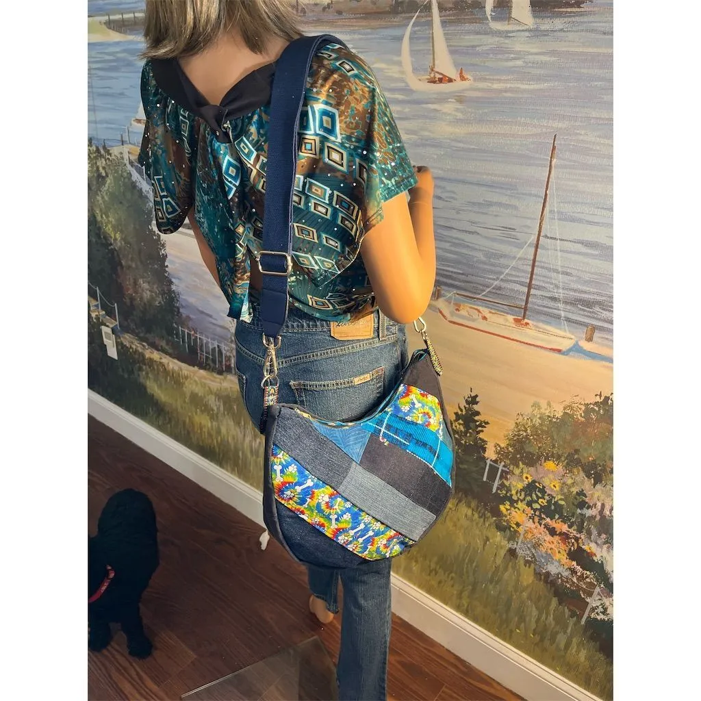 Lidia's Bags Women's denim  Patchwork Denim Hobo crescent bag blue (553-41b)