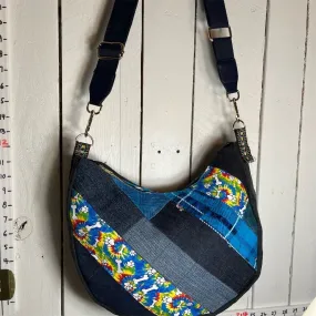 Lidia's Bags Women's denim  Patchwork Denim Hobo crescent bag blue (553-41b)
