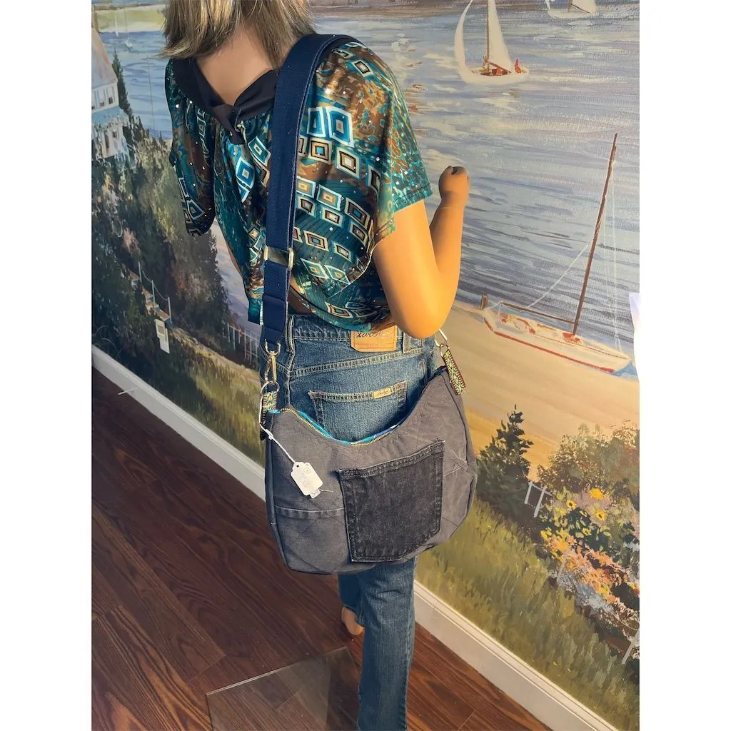 Lidia's Bags Women's denim  Patchwork Denim Hobo crescent bag blue (553-41b)