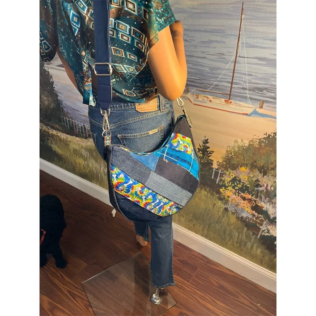 Lidia's Bags Women's denim  Patchwork Denim Hobo crescent bag blue (553-41b)