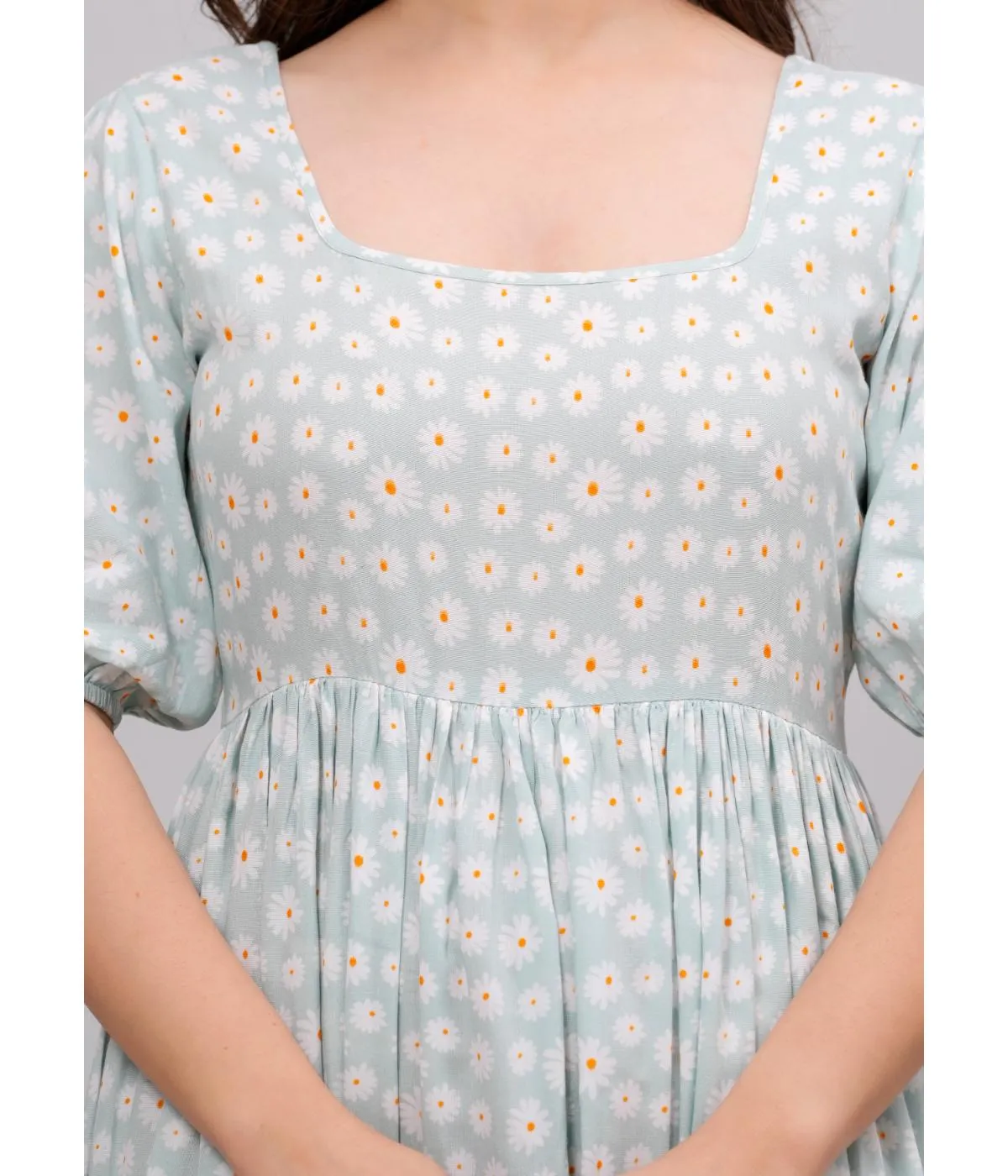 Light Blue Floral Print Maxi dress